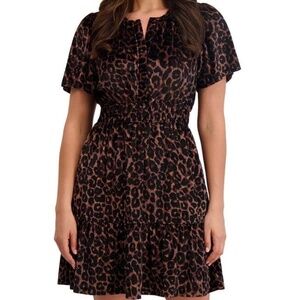 French Connection Velvet Mini Dress Leopard Print w/ Pockets  NWT